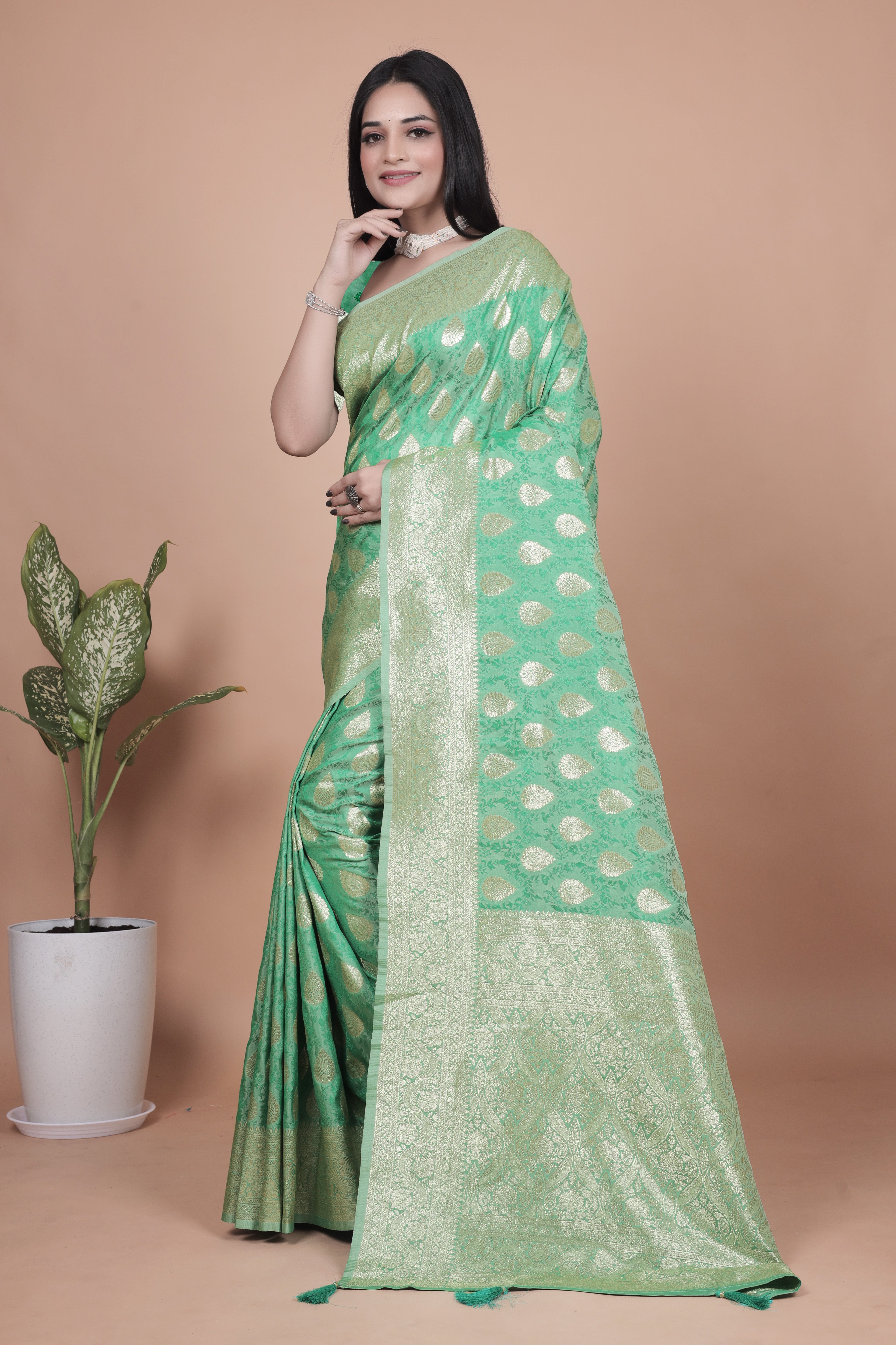Banarasi Silk Saree with Golden Zari Weaving with 4 color option